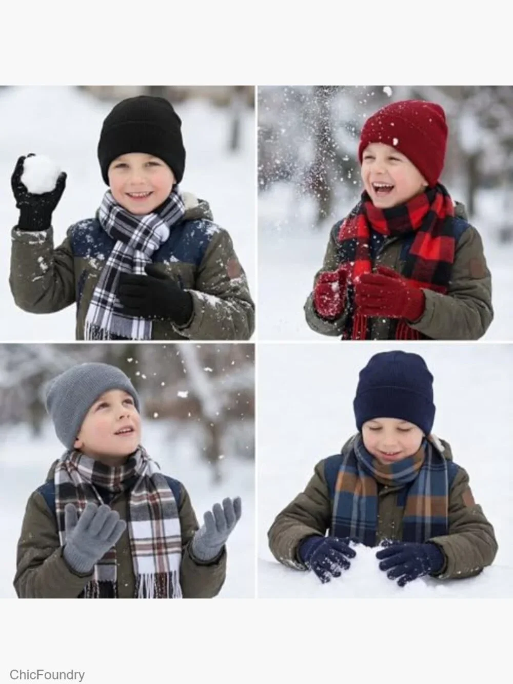Kids Winter Hat Gloves Scarf Set Knit Beanie 5-10 Boys Girls Cold Weather